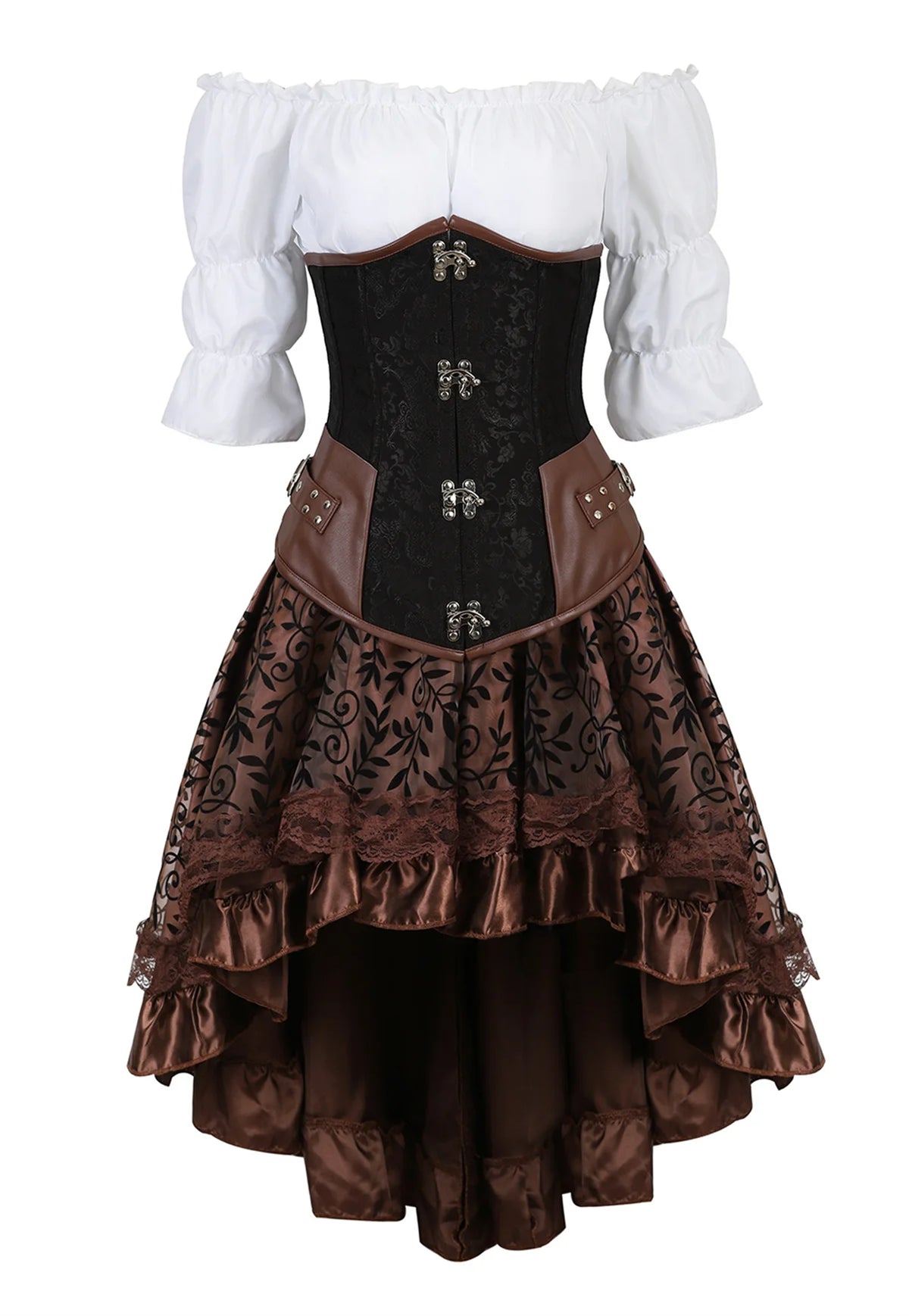 Steampunk Corset Dress Brown Pirate Costume Woman Skirt Plus Size Gothic Underbust