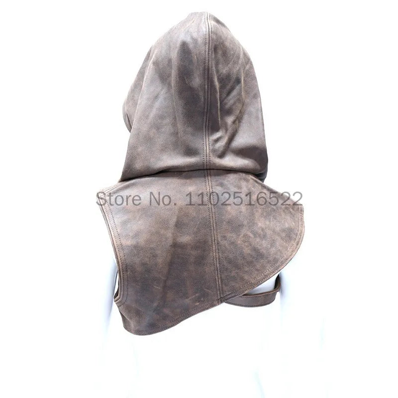 Medieval Women Armor Huntress Men's Assassin Costume Leather Hooded Shawl Viking Warrior - Brown / XXL
