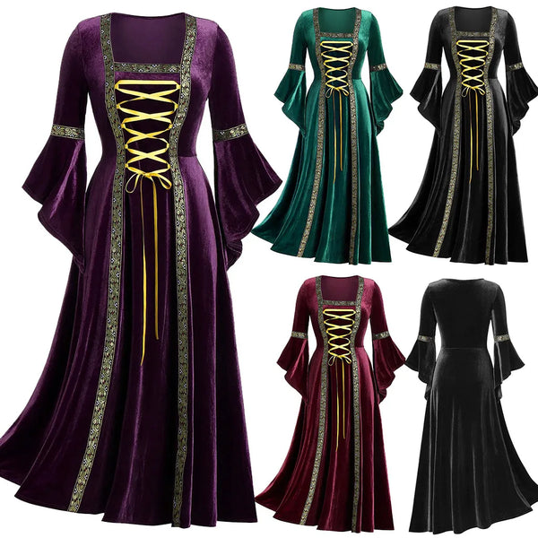 Women's Medieval Sleeve Vintage Vampire Witch Victorian Gothi Halloween Costume - Purple / XL