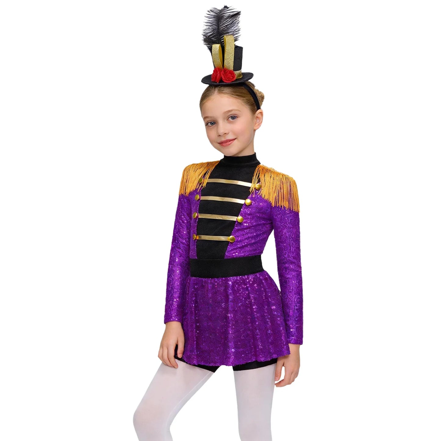 Kids' Ringmaster Circus Long Sleeve Tassel Shoulder Zipper Sequin Tutu Costume - alternate view 2