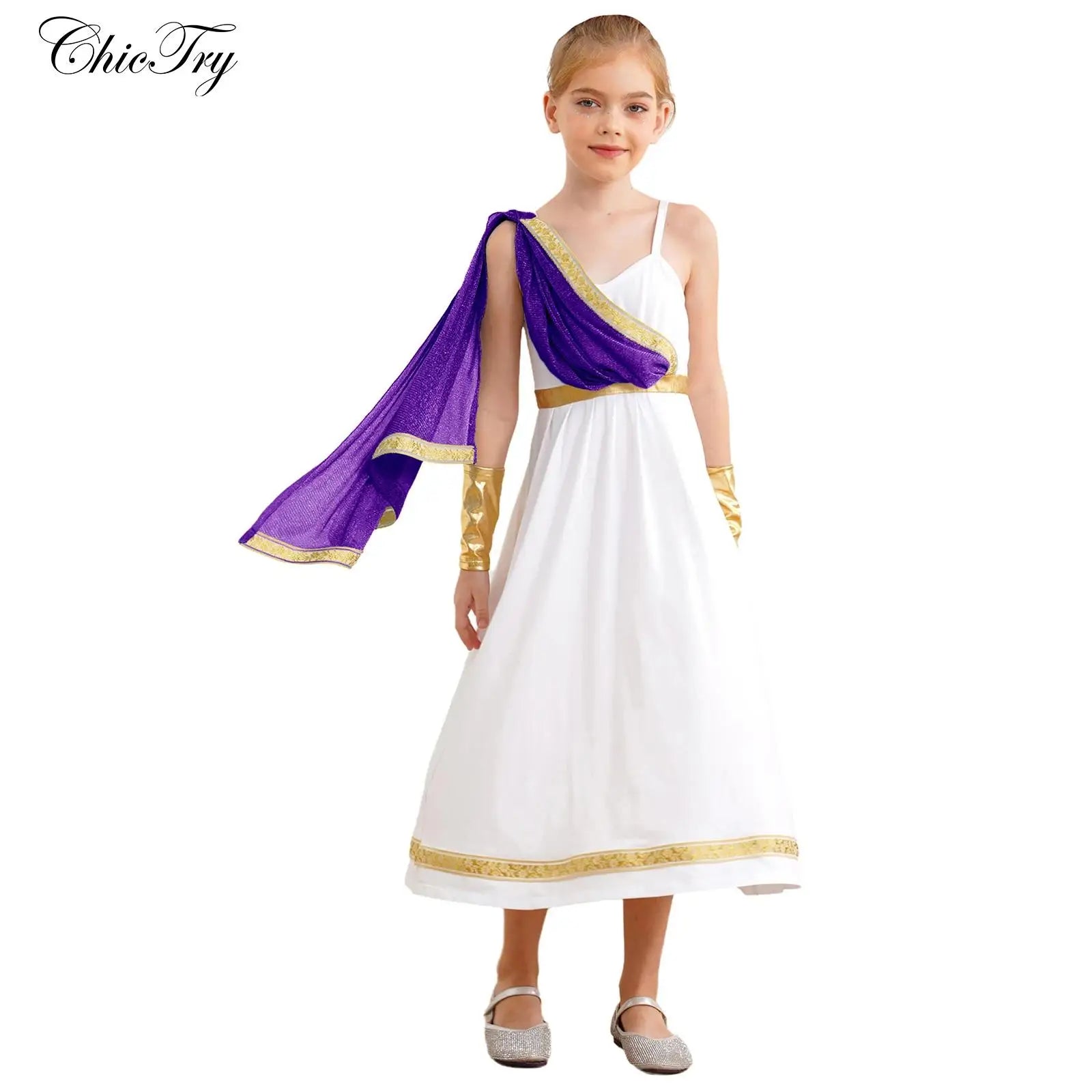 Kids Girls Ancient Greek Princess Costume Cosplay Party Dress High Waist Cami Dress Halloween Carnival Dress - product image 1