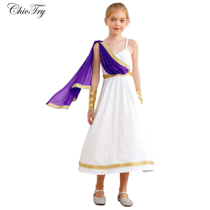 Kids Girls Ancient Greek Princess Costume Cosplay Party Dress High Waist Cami Dress Halloween Carnival Dress - product image 1