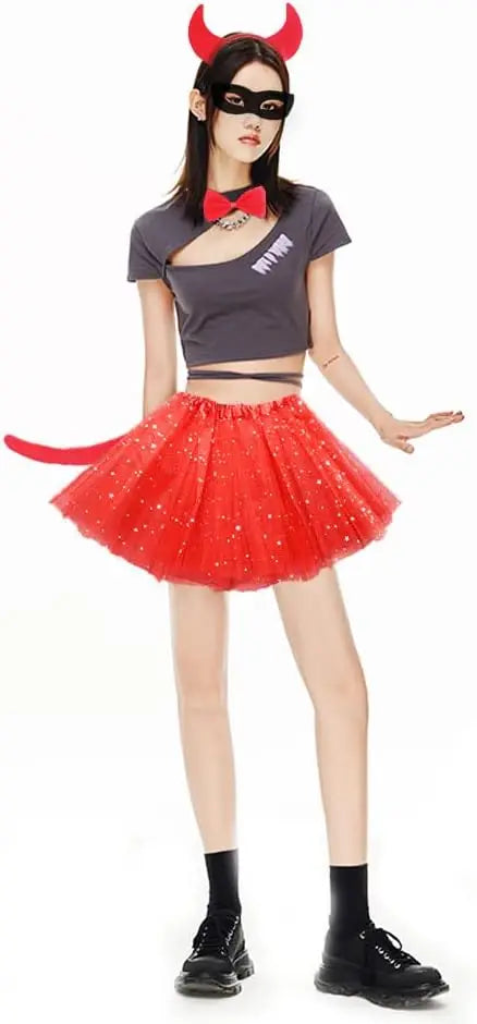 Halloween Demon Horns Costume Set Tutu Skirt Bow Headband Tail Costumes Animal Costume - View 6