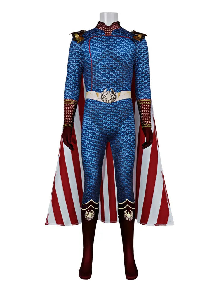 Men's Vintage Hero Themed Suit Red & & Blue Stage Halloween Costume - costume with epaulet / L