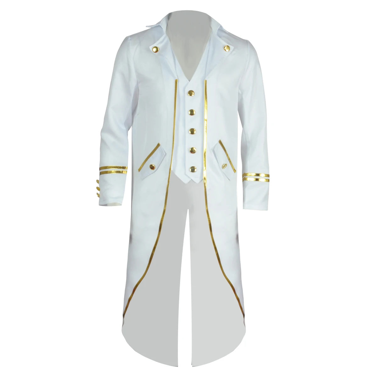 Men's Medieval Tuxedo Vintage Mid-Length Punk Gilt Stage Halloween Costume - White / L