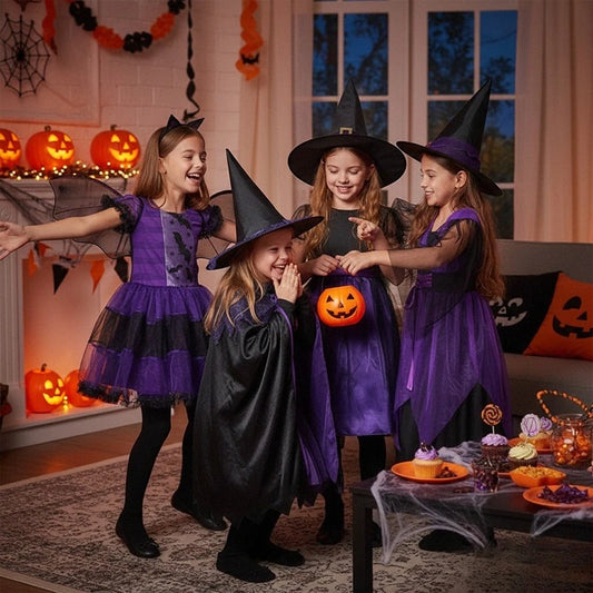 5 Styles Halloween Costume for Kids Girls Purple Bat Dress Halloween Fantasy Vampire - Brown / 3T(110)