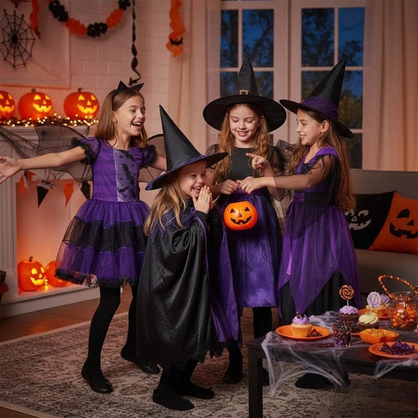 5 Styles Halloween Costume for Kids Girls Purple Bat Dress Halloween Fantasy Vampire - Brown / 3T(110)