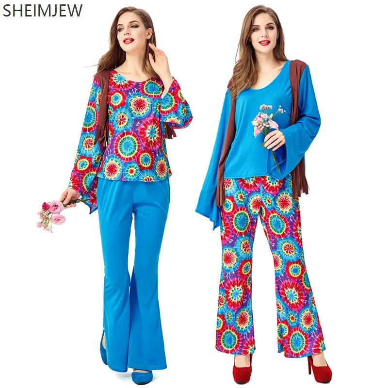 Disco Female Hippie Costume Retro Peace Suit 6070s Adult Cosplay Costume Set Women Halloween Costume - product image 2