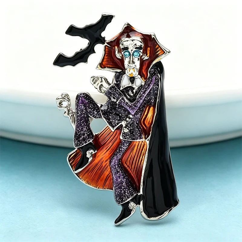 Wuli&baby Halloween Male Witch Brooch Pin Enamel Dracula Vampire Badge - product image 4
