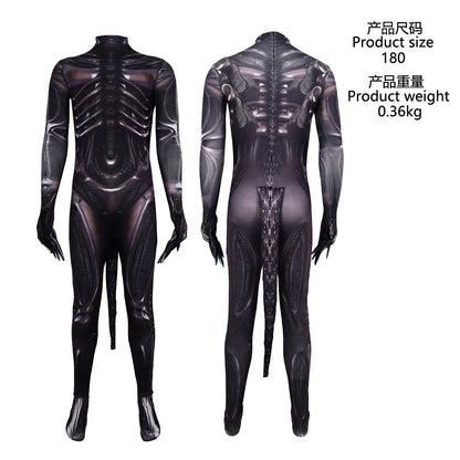 Adult Alien Xenomorph Costume Sci-Fi Movie Monster Halloween Space Cosplay Costumes Jumpsuit Dress Up Outfits