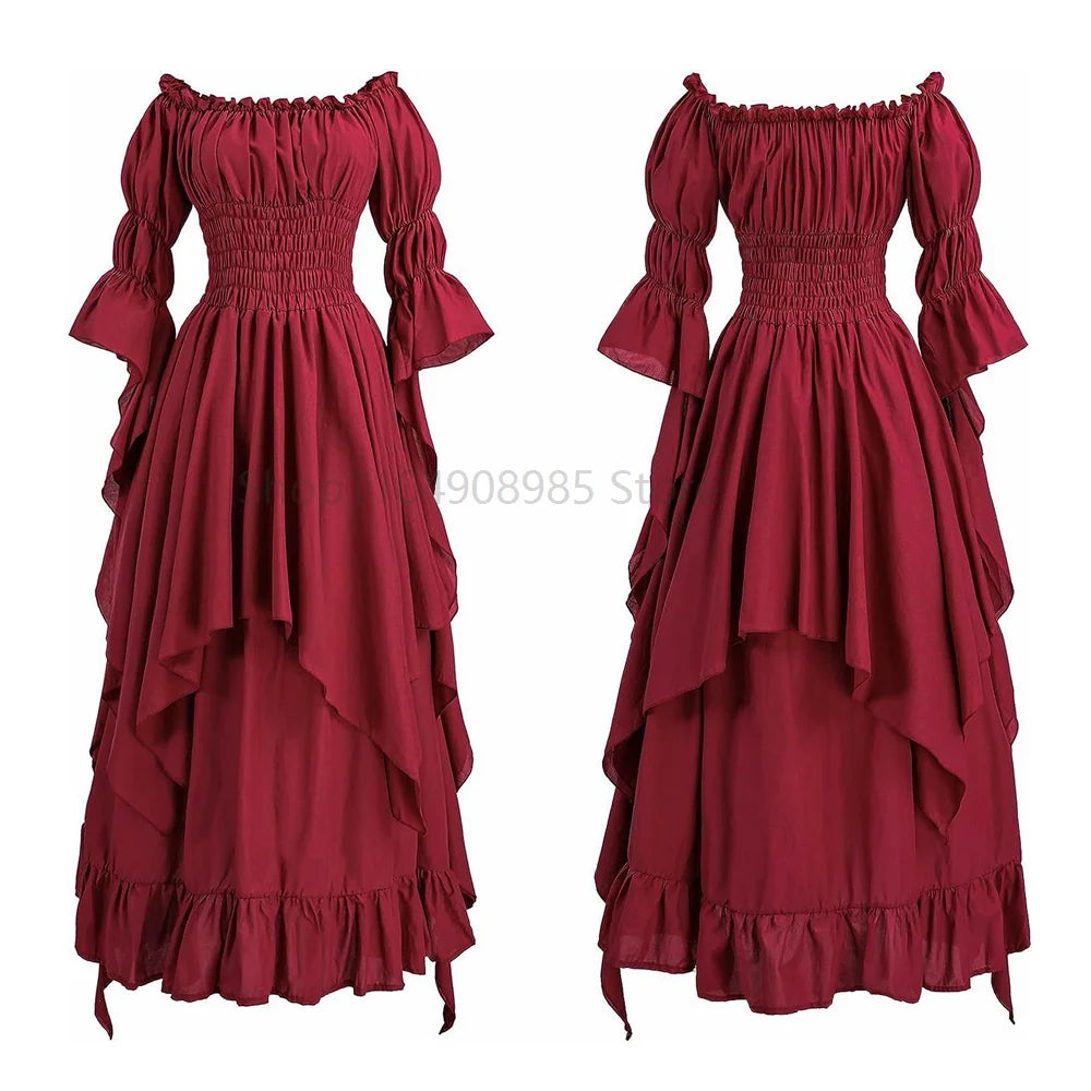Women's Gothic Witch Dress Medieval Renaissance Costume Victorian Shoulder Off Sexy Dress for Halloween Party - product image 4
