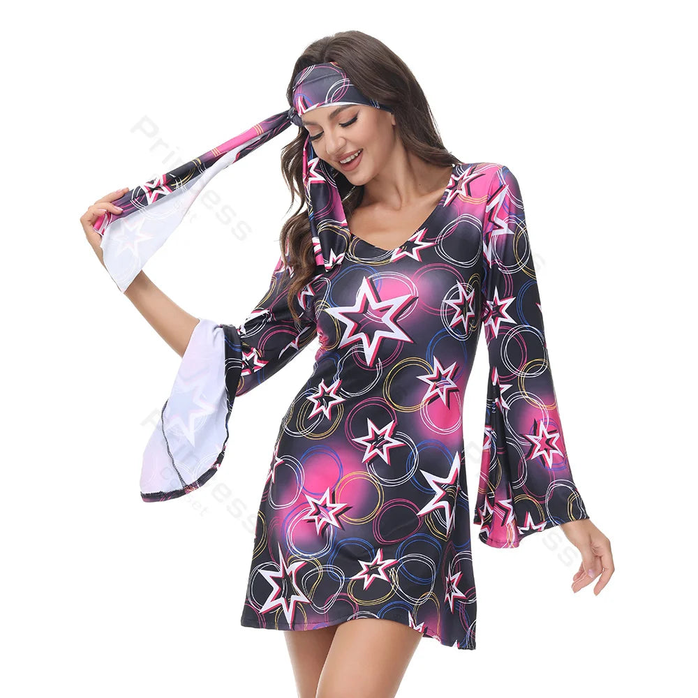 70s Costume Disco Dresses for Women Halloween Costume Sexy Hippie Costume Disco Dress with Disco Headband 70s - product image 2