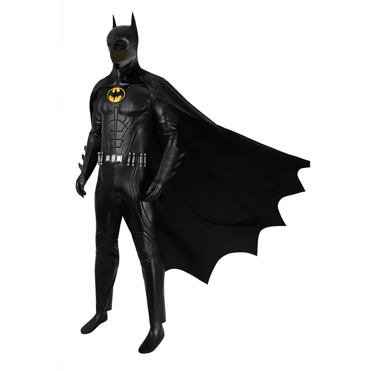 Michael Keaton Superhero Bat Bruce Wayne Costume Hero Armor Outfit with Cowl Black Leather - Full Set / M