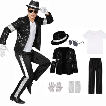 Men's 80S Retro Disco Costume Set Full Dance Performance Sequin Outfit with Jacket Hat Gloves Sunglasses for - product image 1