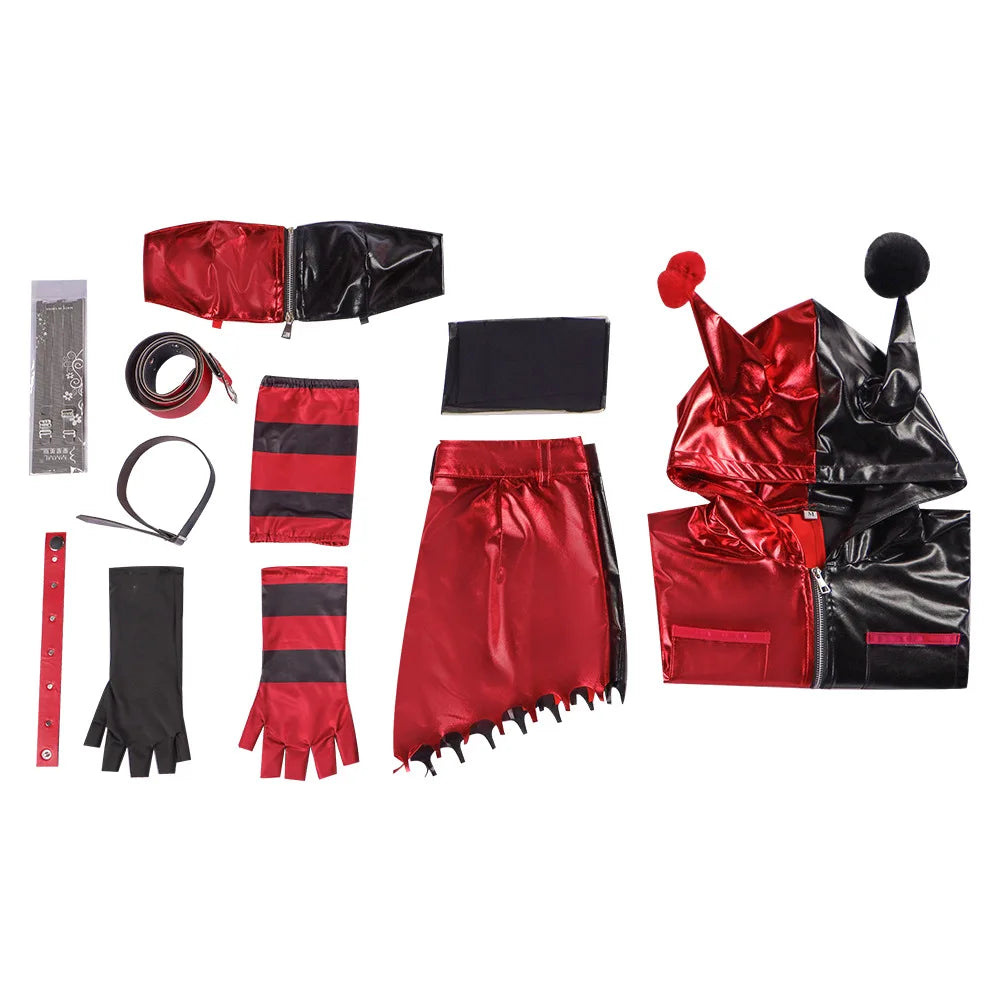 Anime Clown Harle Costume Anime Quinzel Suicide Isekai Joker Girl Squad Uniform Wig Set - Costume / XXL