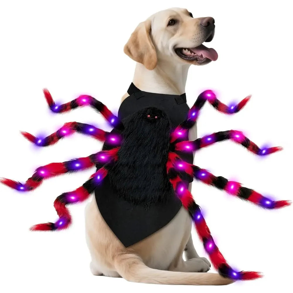 Large Dog Costume Spider Costume with LED Purple Lights Funny for Dogs Pets Clothes