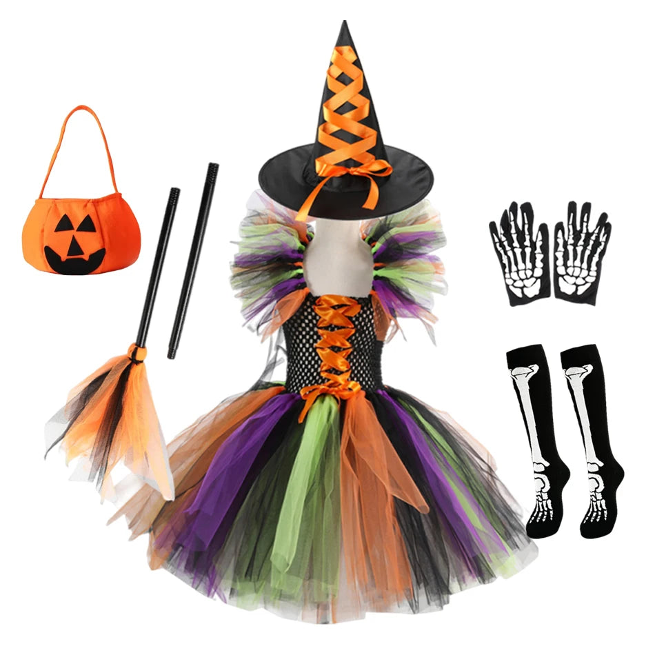 Girls Halloween Cosplay Witch Dress With Hat Costume Carnival Vestidos Kids Party Cosplay Dress Children - product image 9