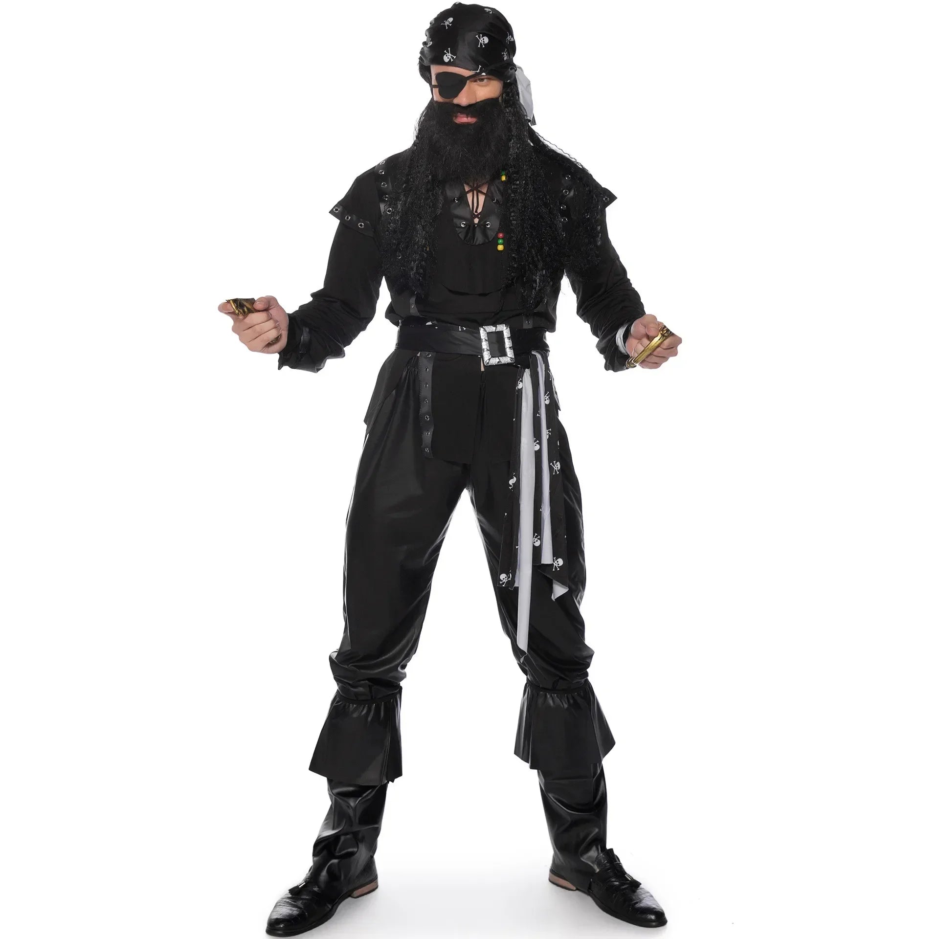 Halloween Medoeval Captain Pirate Costumes Adult Costume for Women Men Couples - women / M