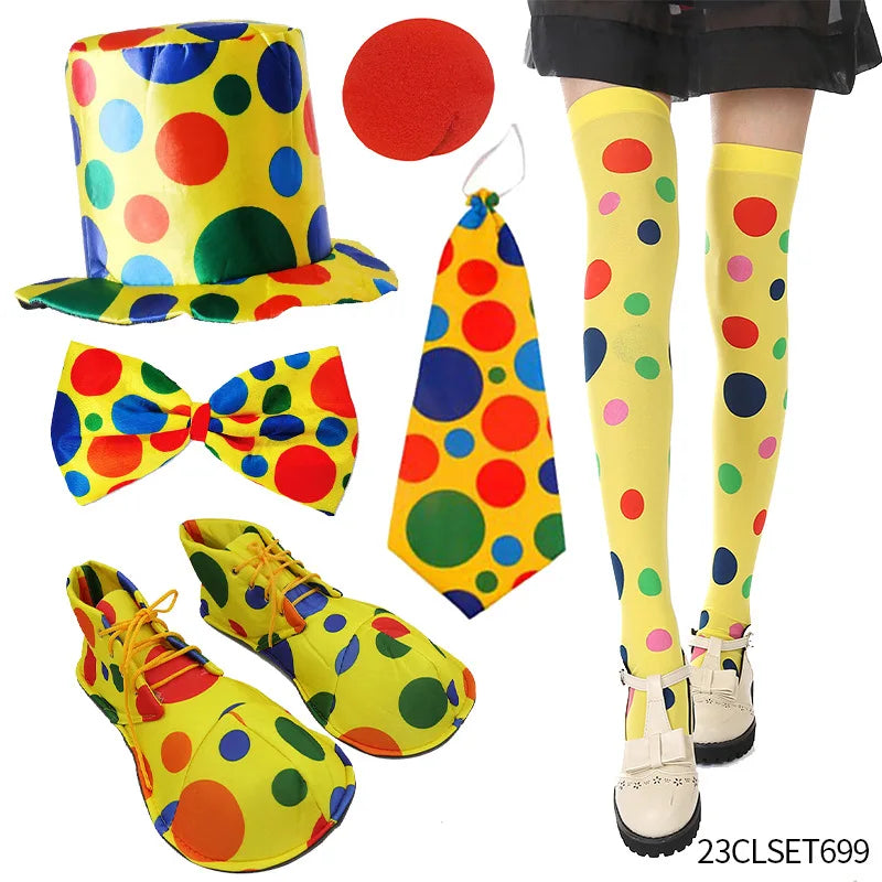 Clown Costume - Nose Wig Bow Tie Shoes Headband Gloves Hat Stockings and Vest Dress Up - 27 / One Size