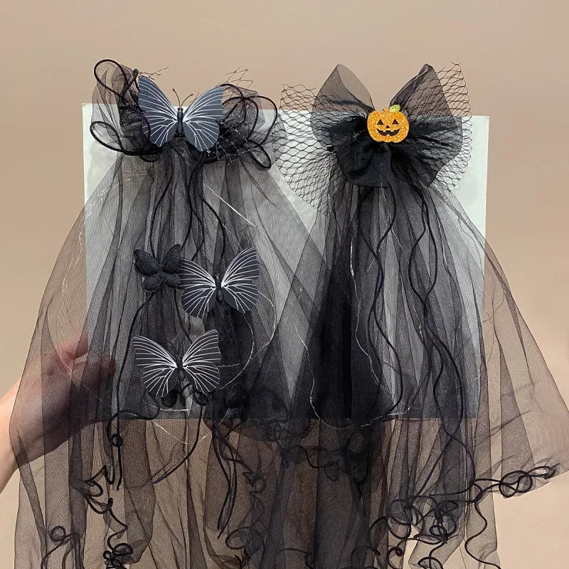 Light Up Black Halloween Veil Headband Women Girl Day of The Dead Butterfly - product image 3