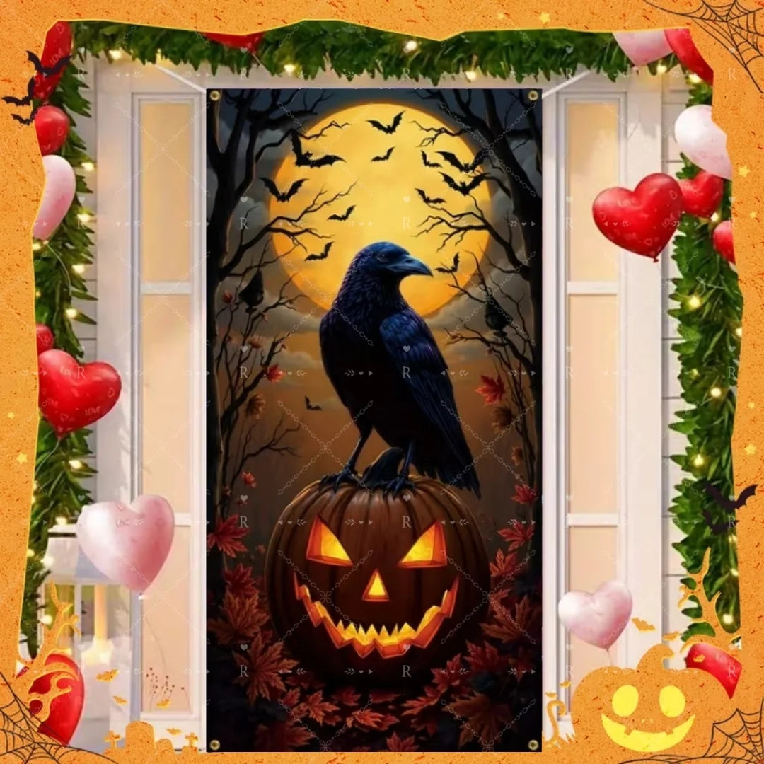 Happy Halloween Decor Door Cover Banner Horror Night Castle Bat Ghost Pumpkin - product image 34