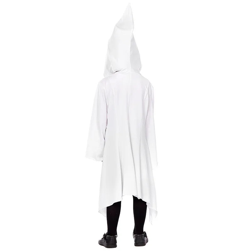 Kid Viral Halloween Bashful Ghost Costume White Printed Dress with Wide Sleeves Pointed - View 4