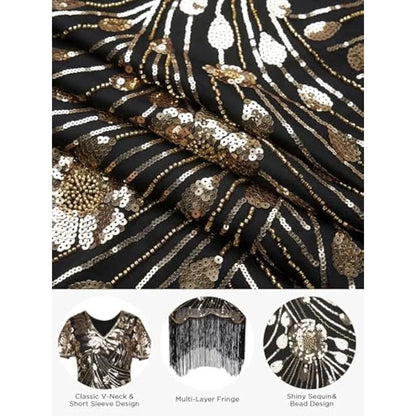 Flapper Dresses 1920s,Great Gatsby Dresses for Women Fringe Roaring 20s Costumes with 20s Accessories for Harlem Nights