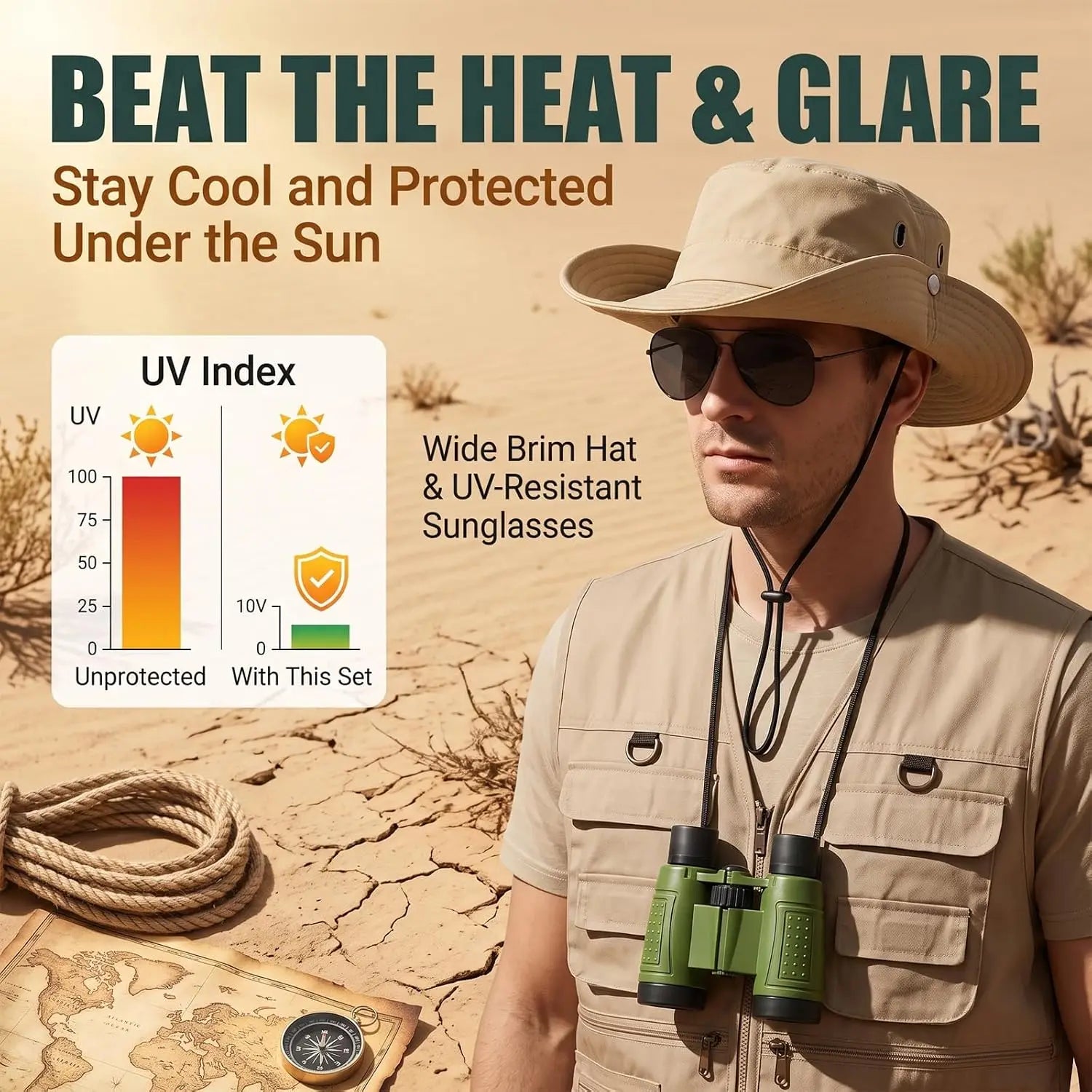 Men's Safari Explorer Costume Set – Vest, Hat & Sunglasses