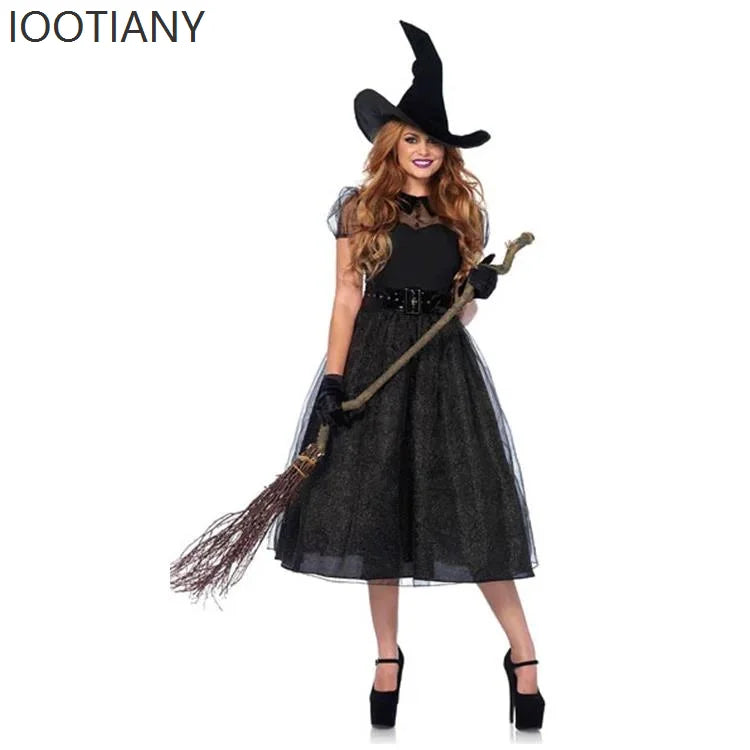 Halloween Adult Women's Gothic Black Witch Dress Costume Holiday Party Wizard Nightclub Masquerade Cosplay - product image 8