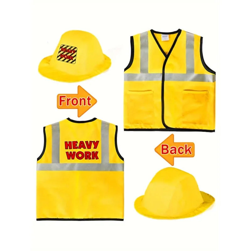 Toddler Construction Worker Vest Costume, Worker 5 Piece Playset, Yellow Reflective Vest With