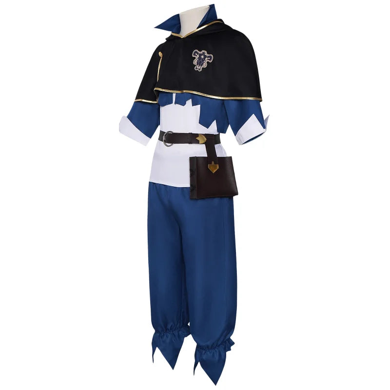 Anime Costume Asta Costume Black Cloak Blue Top Pants Set Four-leaf Clover Outfit for Men - Costume Set / XS（old）