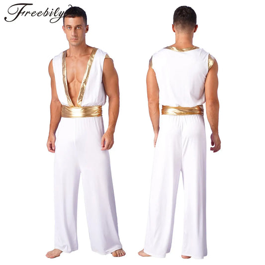 Men's Arabian Prince Sleeveless Deep V Loose Jumpsuit Masquerade Costume
