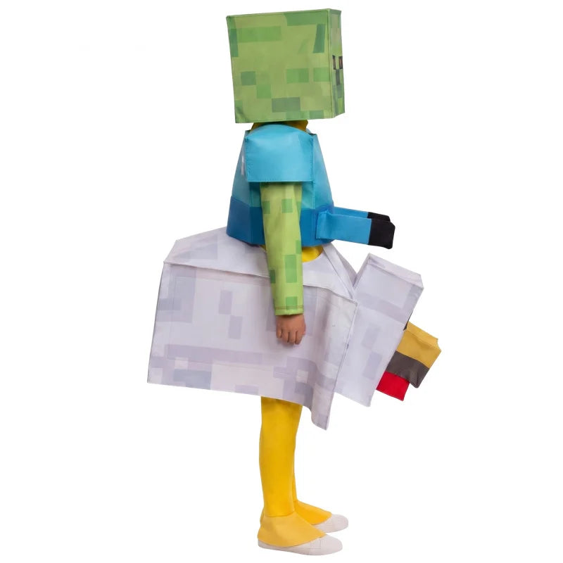 Halloween Jockey Costume, Pixel Block Chicken JockeyStyle Game Role Play Outfit, Funny Stage Performance