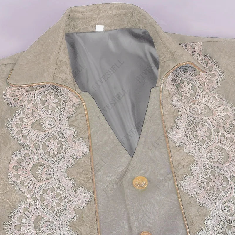 Adult Men's Medieval Noble Jackets Steampunk Halloween Costume Tuexdo Men's Renaissance - beige shirt only / S
