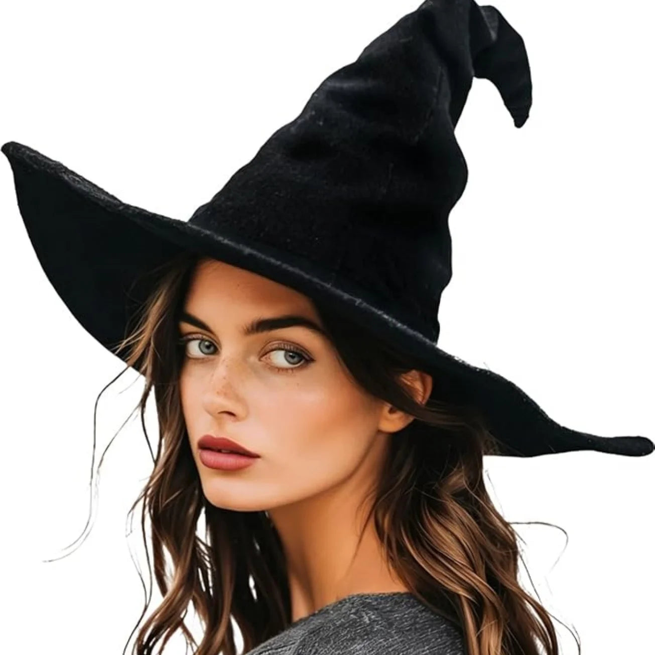 Black Witch Hat for Women, Curly Wizard Hat, Halloween Cosplay Witch Costume Accessory for Party Masquerade - product image 1