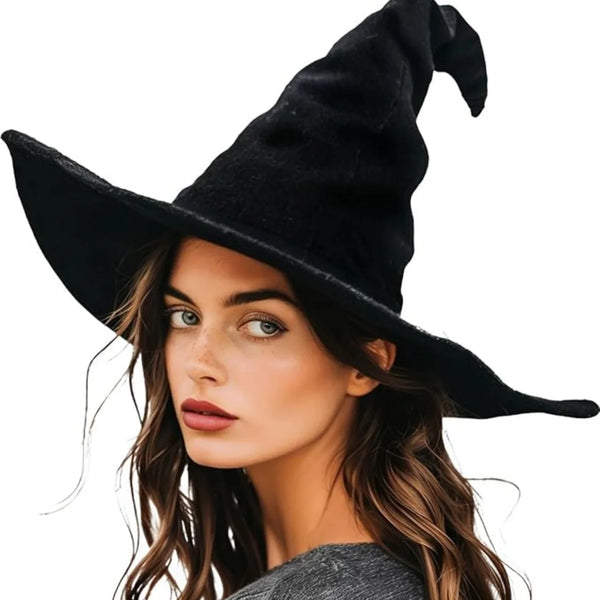 Black Witch Hat for Women, Curly Wizard Hat, Halloween Cosplay Witch Costume Accessory for Party Masquerade - product image 1