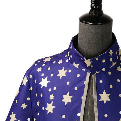 Men Magic Magician Costume Wizard Costume Blue Starry Robe Cloak Hat Medieval Adult - Red / XL