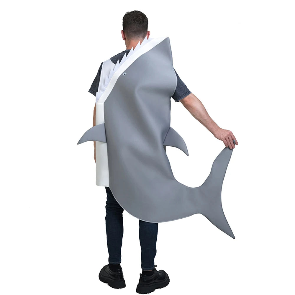 Shark Costume Jumpsuit Adult Underwater World 3D Foam Marine Creature Realistic Shark Swallowing Pullover Halloween Party Suit