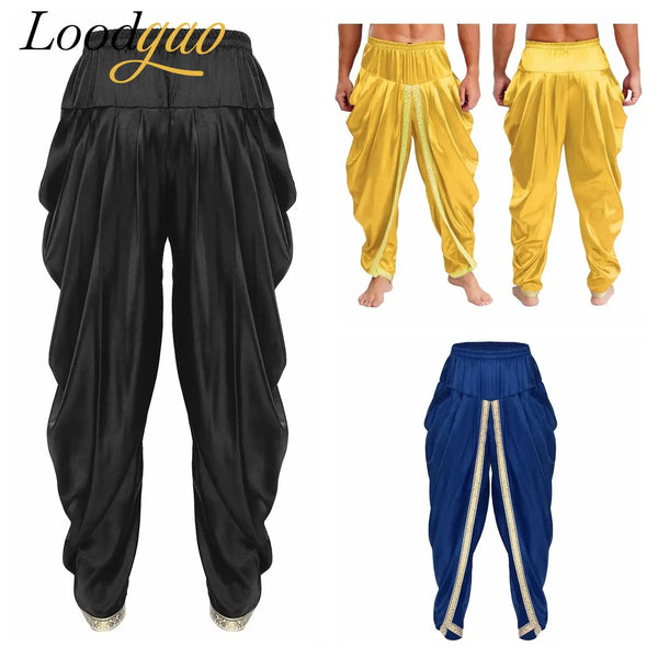 Men's Arabian Prince Elastic Waist Draped Baggy Trousers Satin Costume