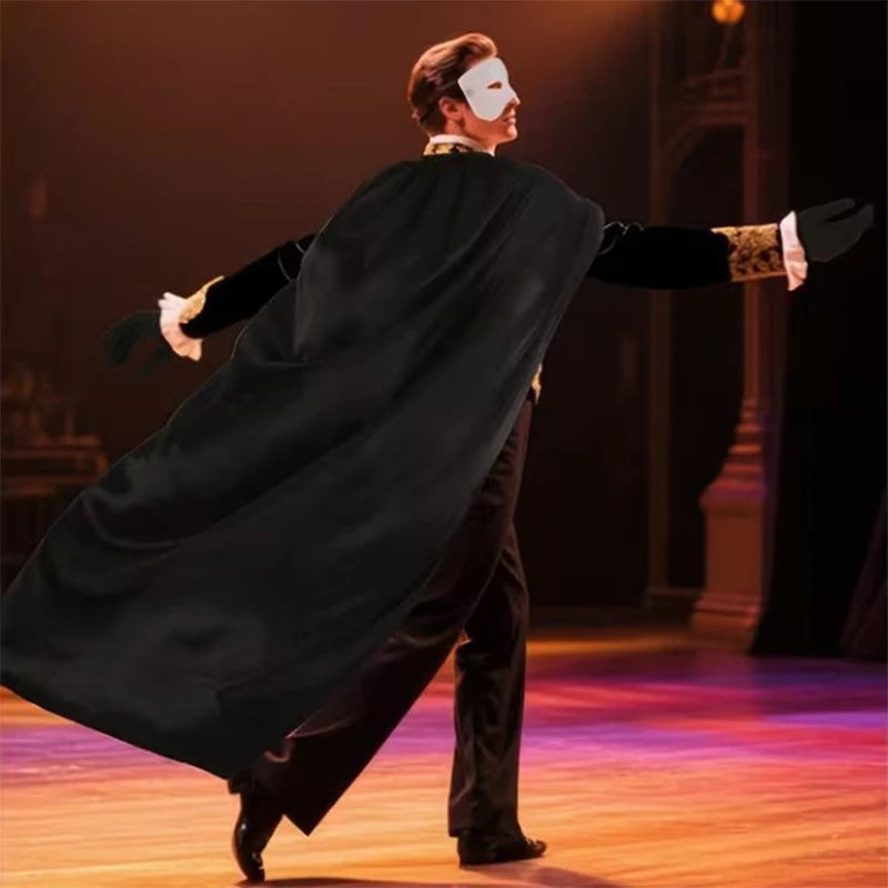 Halloween Masquerade Phantom Costume Kit, Black Long Cape Half Mask Bow Tie Gloves Adult Men Opera Ghost - product image 5