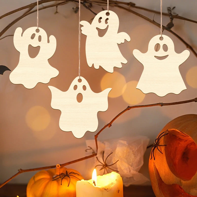 20Pcs Halloween Wooden Ghost Unfinished Wood Ghost with Twine for DIY - product image 2