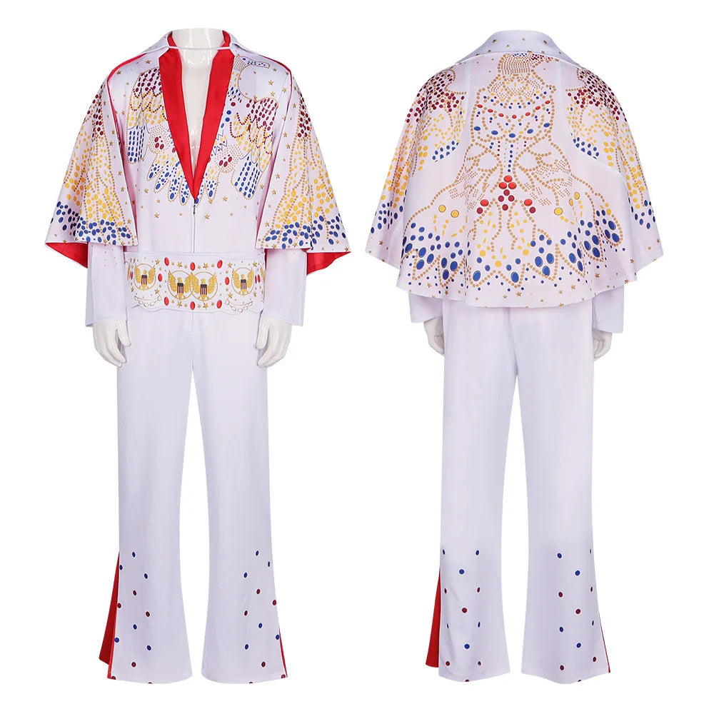 Elvises Costume Anime Presleleying Rocker Performance Uniform Halloween Outfits Set for - 3pcs / XL