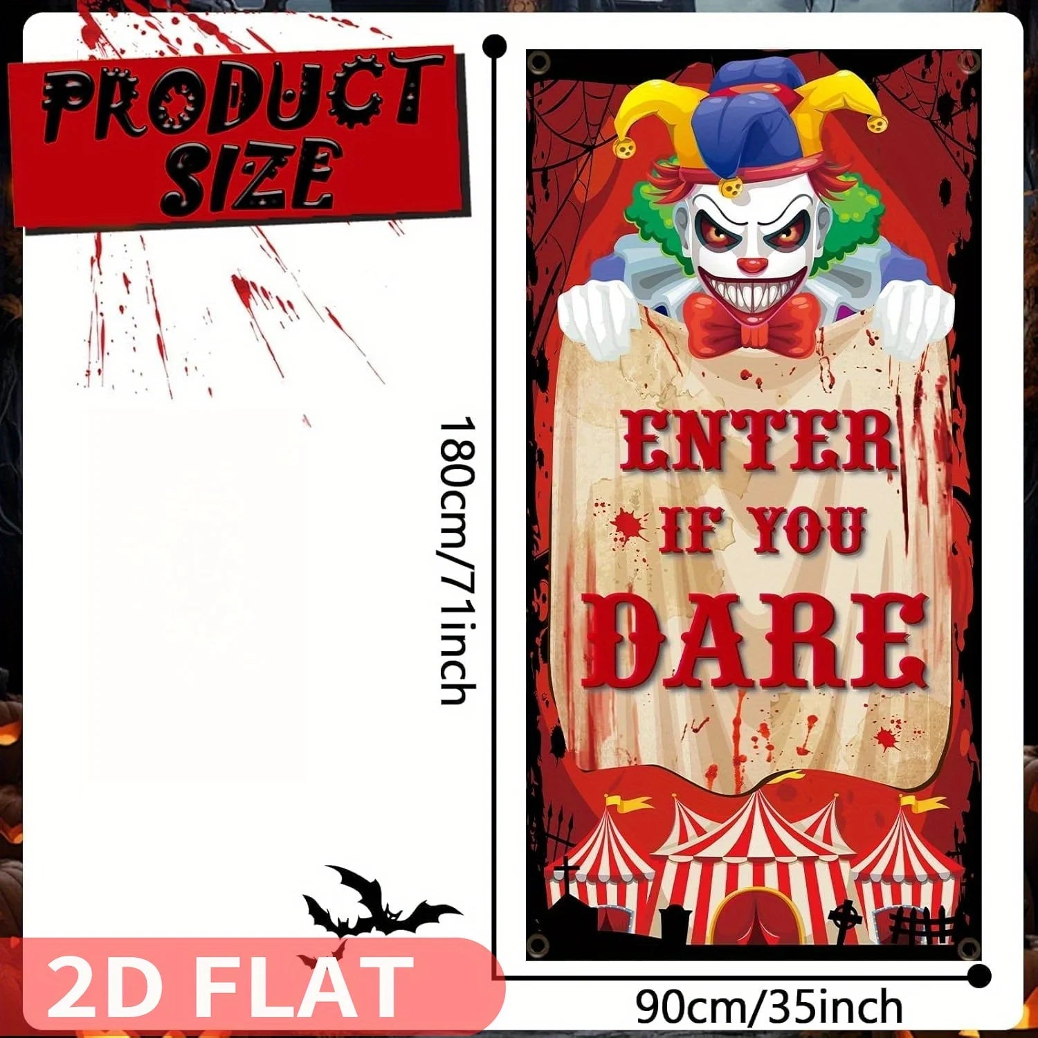 1-Piece 2d flat Halloween Evil Circus Decorative hanging ornaments, 90x180cm Door - product image 3