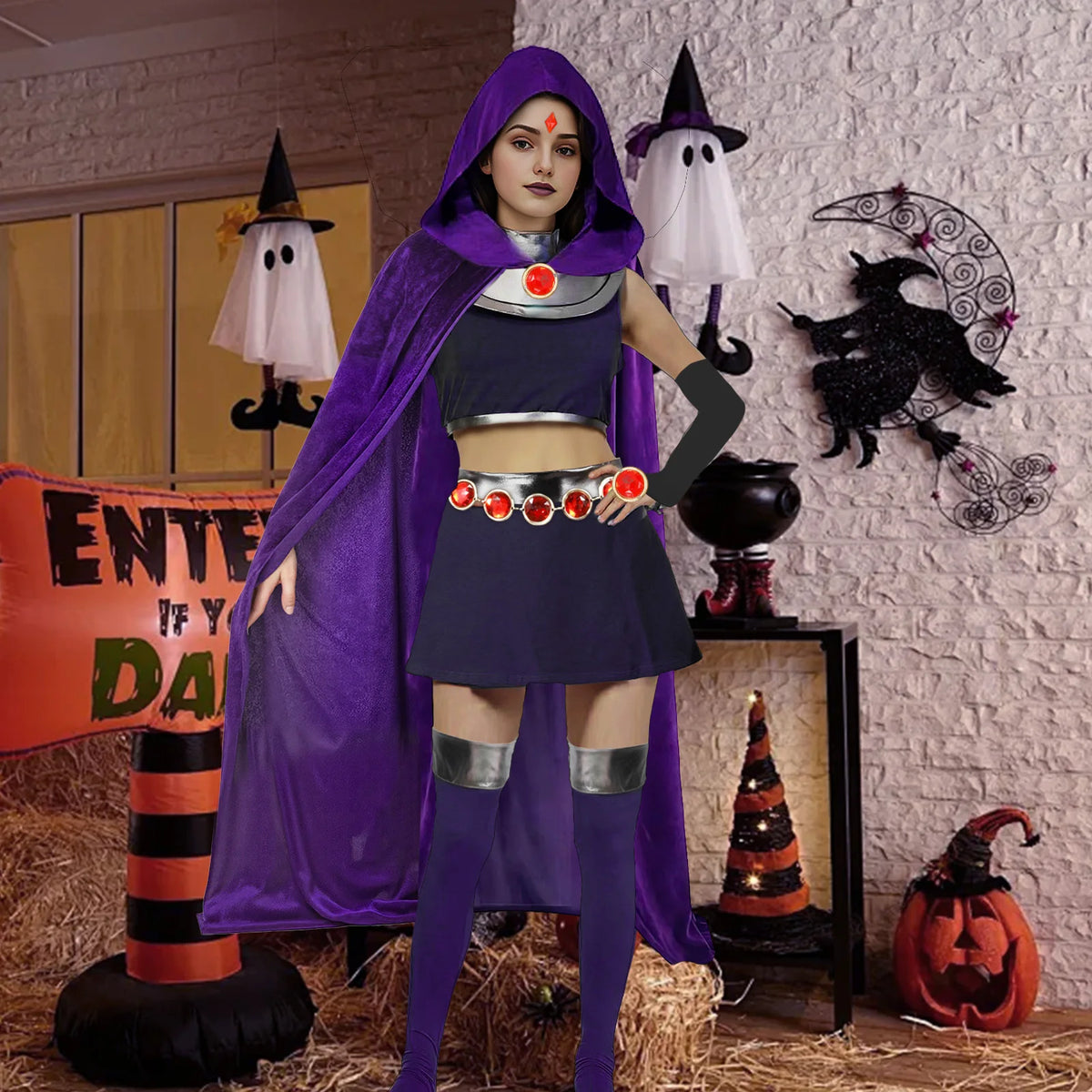 Raven-Inspired Superhero Costume for Girls | Purple Cloak & Accessories