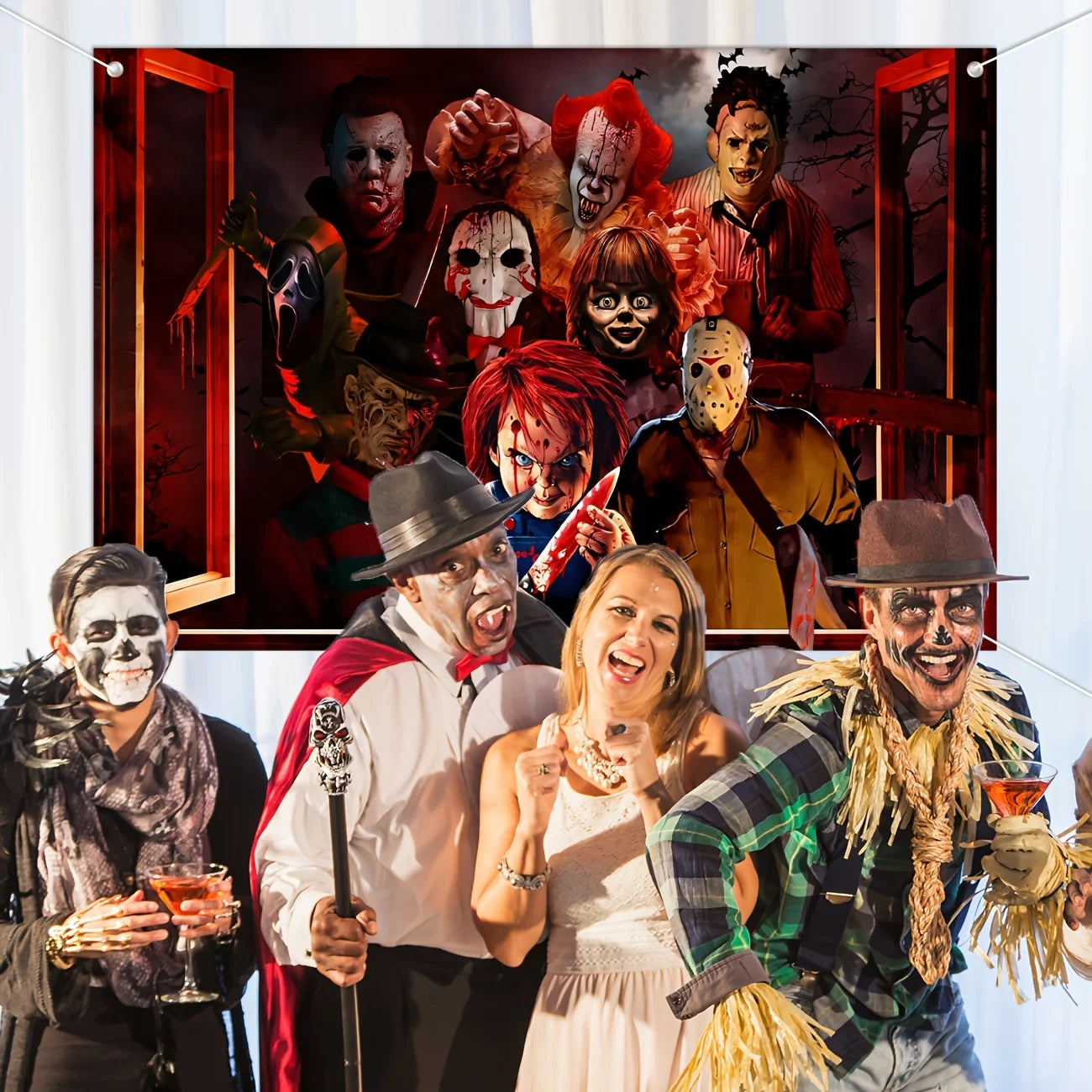 Halloween Horror Backdrop Banner Decorations, Fabric Scary Birthday Party - product image 5