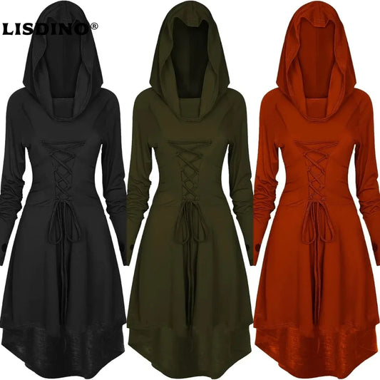 Women's Medieval Renaissance Vintage Hooded High Low Pullover Costume