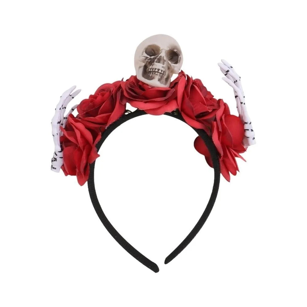 Headwear Rose Flower Halloween Headband Skull Gothic Branch Hair Hoop Non - product image 8