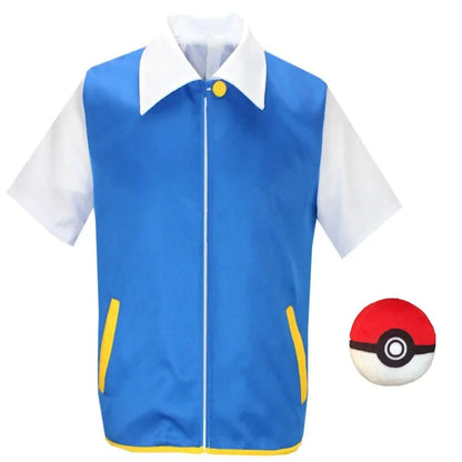 Adult Ash Ketchum Costume for Halloween Men Anime Trainer Costume Women Blue Jacket Cap - top hat gloves / 110