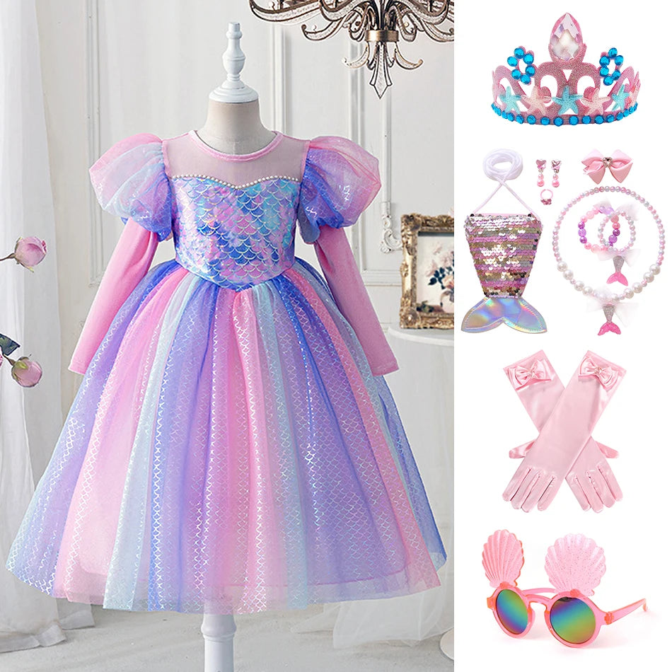 Girls Long-Sleeve Mermaid Princess Costume Dress