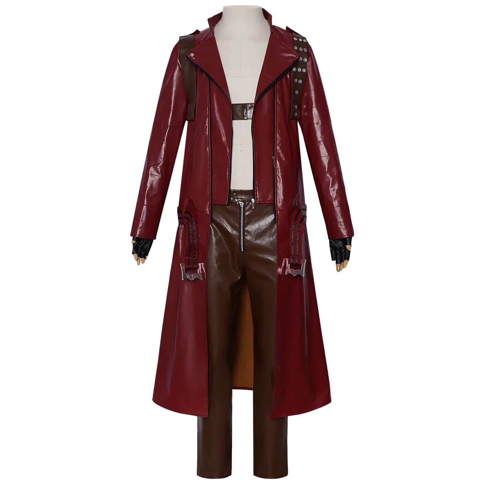 Dante Costume Devil Costume May Cry 3Red Leather Trench Coat Halloween Outfit for Men - suit / XXL